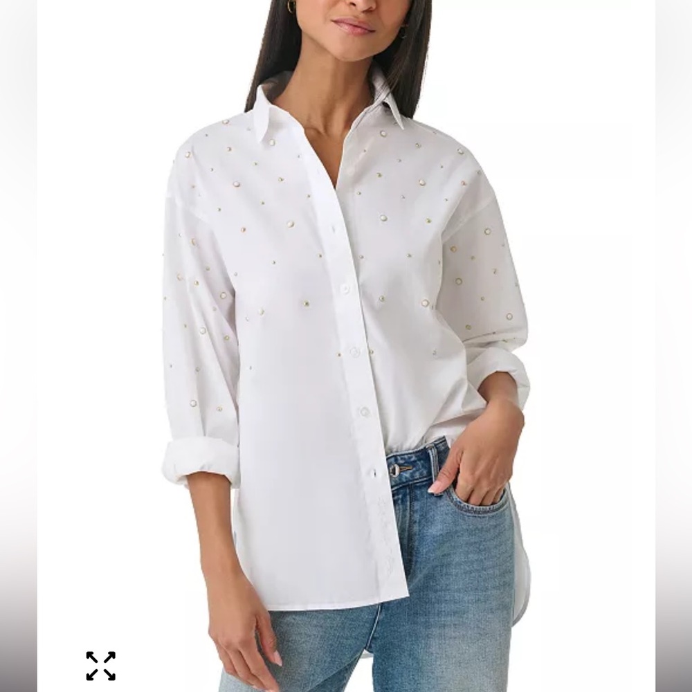 Karl Lagerfeld White Button Down Shirt with Gold Accents